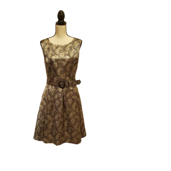 Nine West Fit and Flare Cocktail Dress (Semi-formal), Black & Gold, Size 14 - Picture 3 of 11